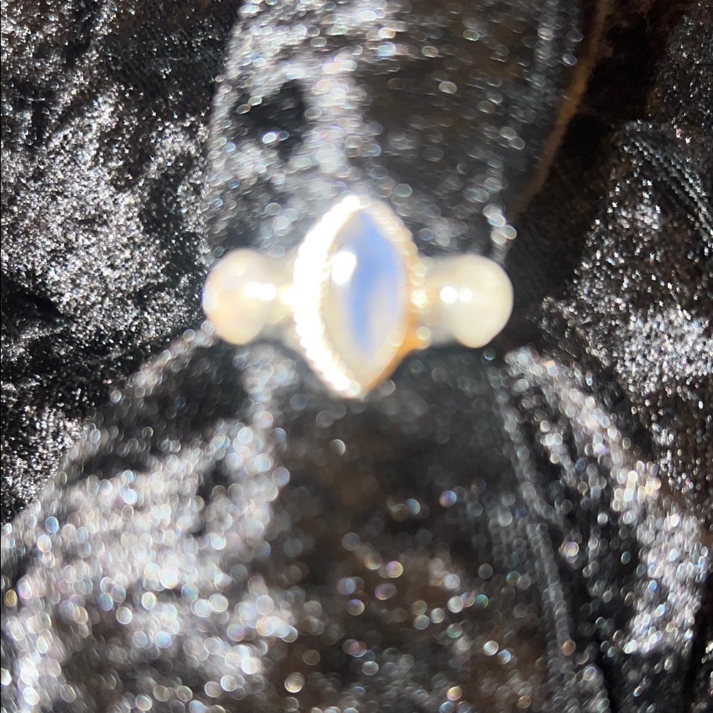 Genuine Labrodomite  and Moonstone sterling 925 silver women’s ring - size 8